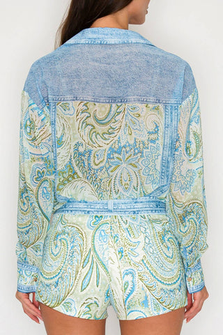 Paisley Denim Effect Chiffon Shirt & Shorts Set