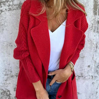 Red Cable-Knit Sleeve Long Coatigan Red