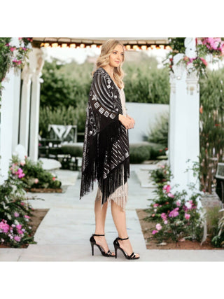 Black Sequin Fringe One Sized Shrug styled