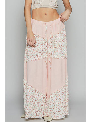 Baby Pink Contrast Floral Double Gauze Woven Print Bottom by Born To Glam