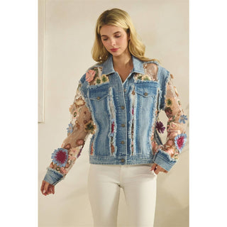 Denim Jacket with Floral Organza