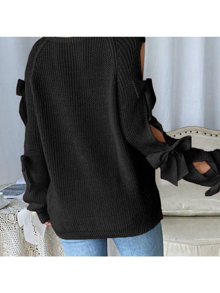 Black Bow Cutout Sleeve Sweater detail