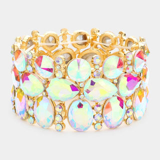Multi Stone Cluster Evening Stretch Bracelet - Born To Glam