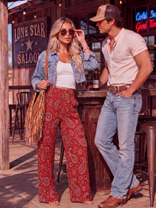 Red Paisley Bandana Wide Leg Pants — Faire photo 2