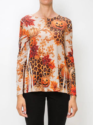 Fall Leopard Sparkly Long Sleeve Sheer Mesh Top front view