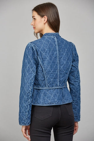 Dark Denim Quilted Zip Front Jacket