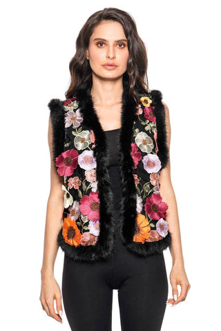Black Floral Faux Fur Vest - Born To Glam