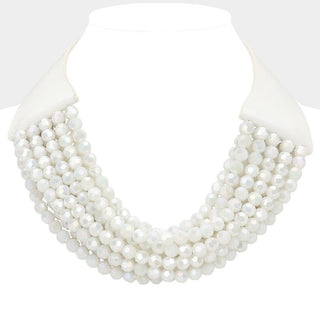 Chunky Acrylic Beaded Multi Layered Faux Leather Necklace - Born To Glam