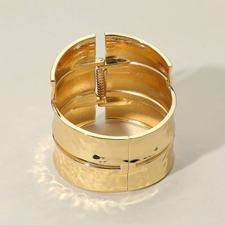 Bold Wide Textured Metal Hinged Bangle Bracelet - Born To Glam