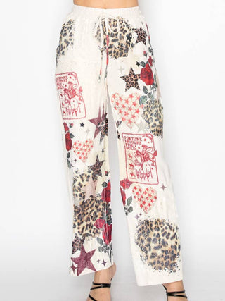 Star Rose Lace Patchwork Drawstring Pants