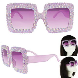 Rhinestone Oversized Square Frame Sunglasses - Born To Glam