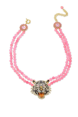 Tiger Rose Quartz Beaded Statement Drop Necklace - Born To Glam