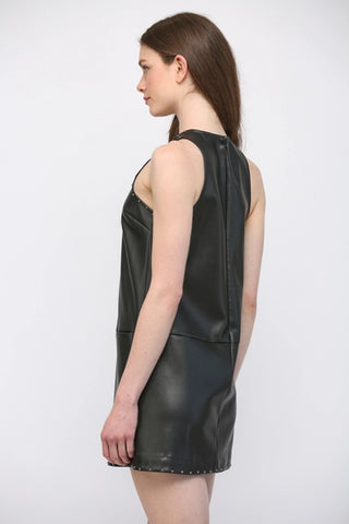 Black Stud Detail Faux Leather Shift Dress