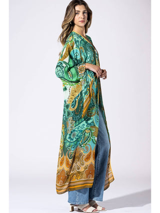 Viridian Dream Emerald Heirloom One Sized Kimono Duster product view 4 on a white background