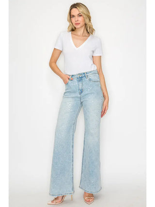 Metallic Ultra High Rise Relaxed Flare Jeans