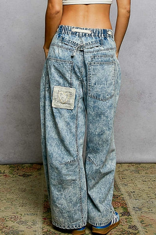 Acid Wash Patchwork Wide Leg Pants