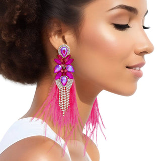 Tassel Fuchsia Feather Earrings - Born To Glam