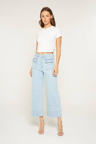 Mica Denim High Rise Cropped Wide Leg With Patch Pocket - Born To Glam