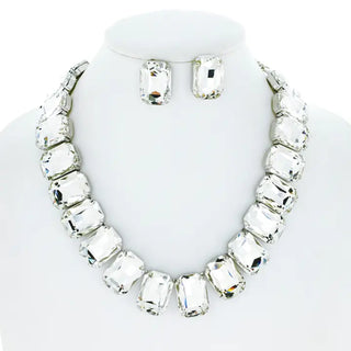Crystal Rectangle Collar Necklace Set - Born To Glam