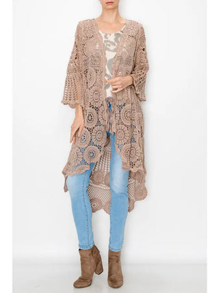 Taupe High-Low Lace Cardigan