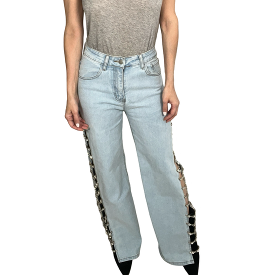 Side Split Crystal Stretch Jeans - Born To Glam Born To Glam