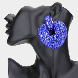 Oversized Heart Rhinestone Embellished Earrings - Born To Glam