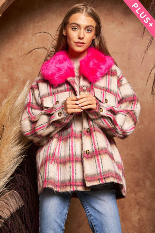 MULTI PLAID FUR COLLAR SEPARATELY JACKET - Born To Glam
