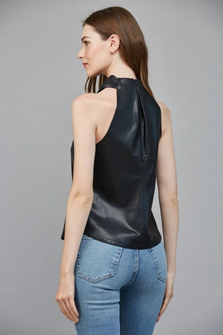 Faux Leather Crisscross Neckline Top - Born To Glam