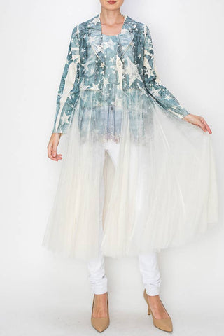 Beige Star Tulle Blazer Cardigan - Born To Glam