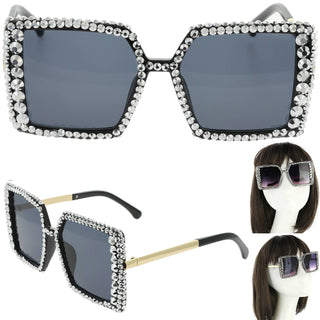 Rhinestone Ombre Oversized Square Frame Sunglasses - Born To Glam