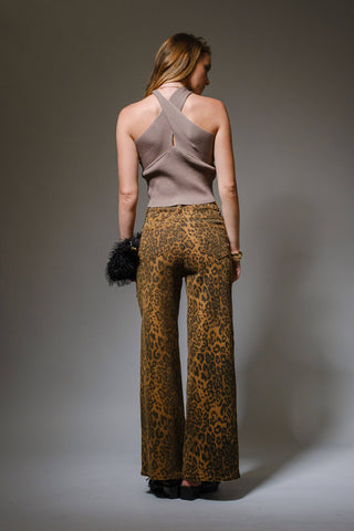 Leopard Print Cut-Out Rhinestone Jeans - Born To Glam