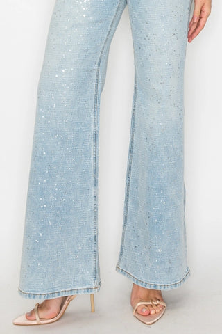 Metallic Ultra High Rise Relaxed Flare Jeans
