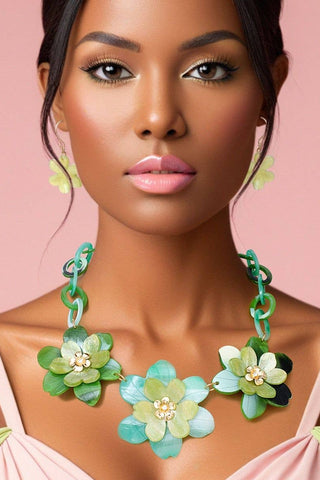 Green Links 3D Flower Necklace - Born To Glam