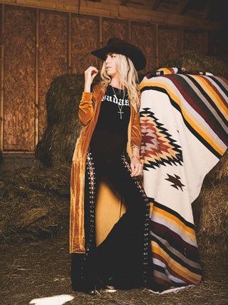 Taken By the Sky Velvet Gold Duster Kimono Gold Yellow Boho