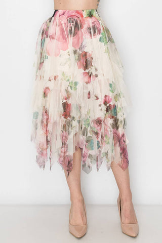 Dreamy Tiered Tulle Midi Skirt With Floaty Hem - 4546 BG/BIG ROSE - Born To Glam