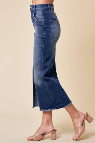 Dark Wash Midi Front Slit Denim Skirt - Born To Glam