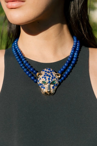 Zoe Blue Leopard Agate Beaded Necklace