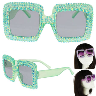 Rhinestone Oversized Square Frame Sunglasses - Born To Glam