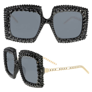 Sparkling Rhinestone Square Frame Sunglasses - Born To Glam