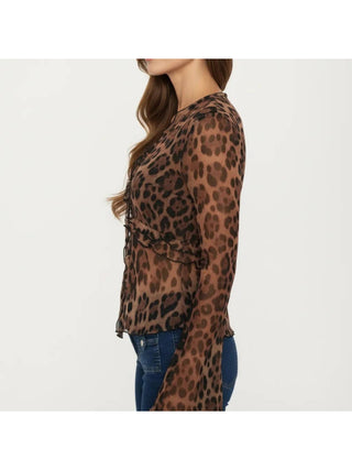 Coffee Leopard Sheer Tie-Front Top detail