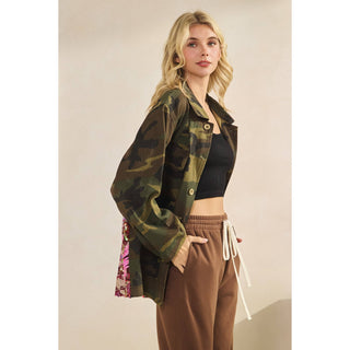 Camo Jacket with Mesh Sequins Contrast