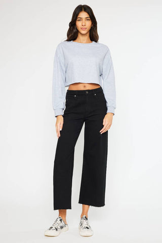 High Rise Black Crop Wide Leg Stretch Jeans - Born To Glam