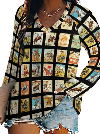 Cowboy Collage Long Sleeve Top