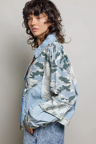Patchwork Camo Denim Statement Jacket