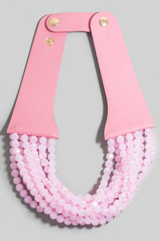 Faux Leather And Faceted Beads Statement Necklace - Born To Glam