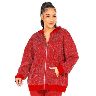 Fuchsia Pink Bling Glitter Long Bomber Hoodie Jacket Multicolor