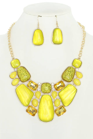 Crystal Gemstone Bib Necklace Set - Born To Glam