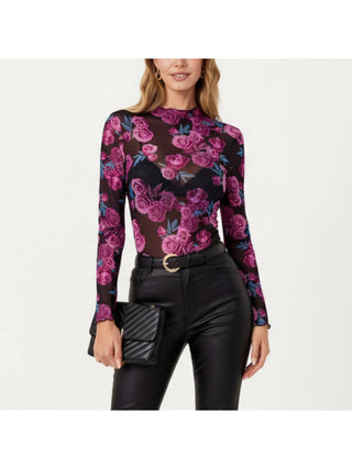 Fuchsia Rose Mesh Mock-Neck Top front