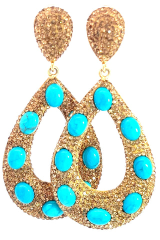 Open Teardrop Crystal & Turquoise 925 Sterling Silver Statement Earring - Born To Glam