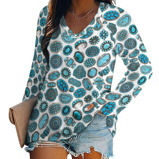 Turquoise Statement Print Long Sleeve Top
